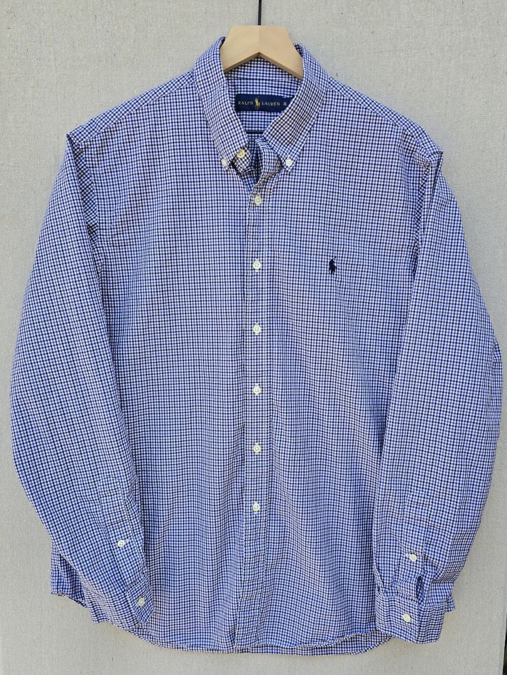 Polo Ralph Lauren Mens XL Gingham Check Button Down Shirt Purple Blue Cotton
